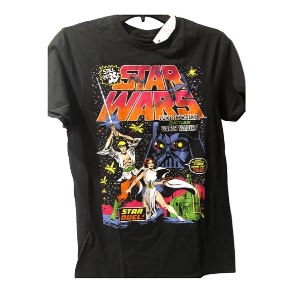 Star Wars Luke Skywalker battles Darth Vader graphic print black t-shirt size S - Picture 4 of 16